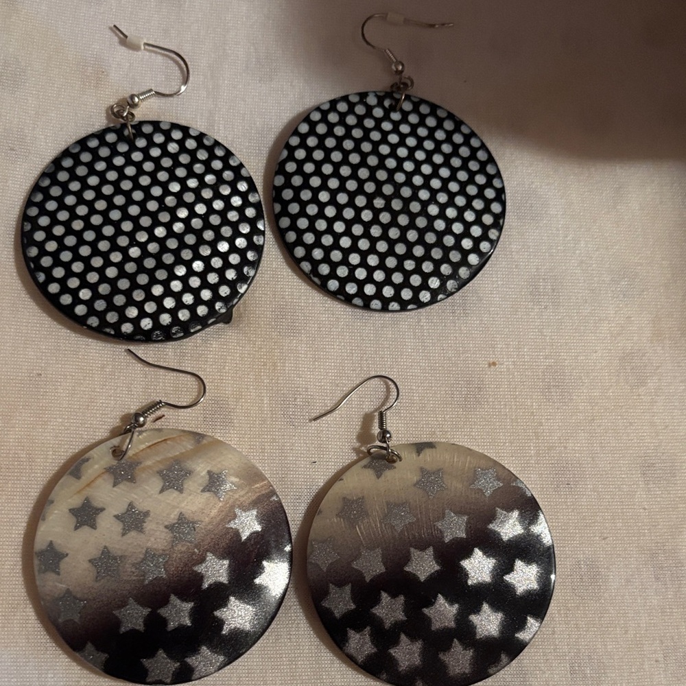 Black and Silver Polka Dot and Star Earrings